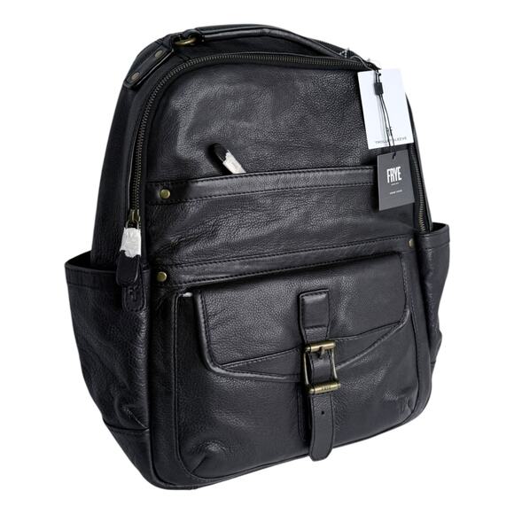 Frye Denver Backpack Black Leather Brass Hardware Dust Bag Men Women 17x12 New main image 11